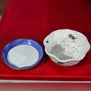 Ceramic Strainer Bowl + Plate Rommel Nueva Saparna 7" Colander Fruits Vegetables